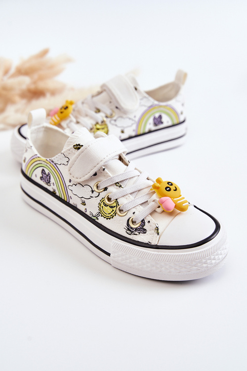 Children's Sneakers With Velcro Print White Lace