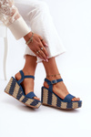 Women's Denim Wedge Sandals with Braid Blue Reviala