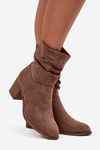 Women's ankle boots with ruching on the heel S.Barski HY52-516 Brown