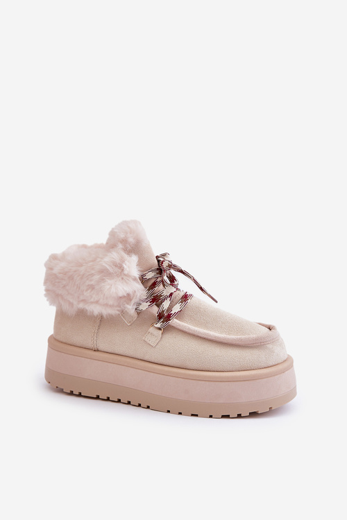 Low women's snow boots on a platform with fur light beige Neathren