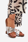 Women's Cork Platform Slippers With Buckle Silver Vianara
