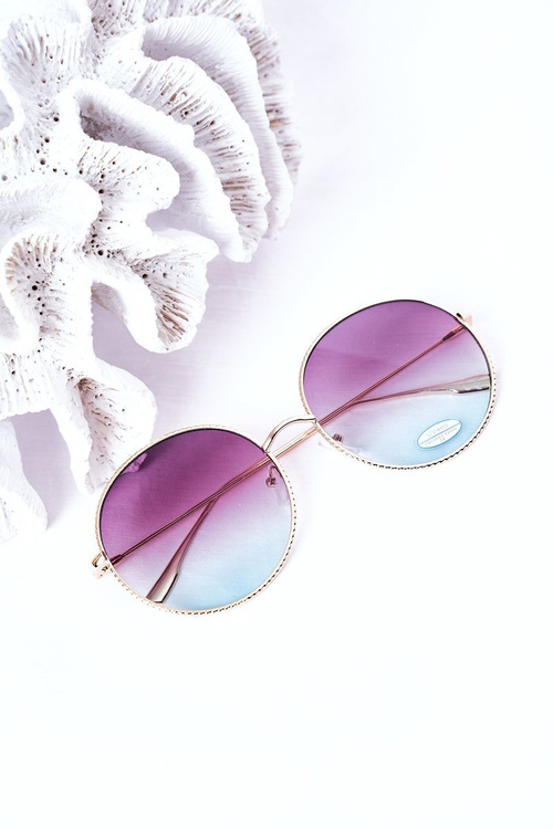 Gold Round Sunglasses With Pink-Blue Ombre Lenses