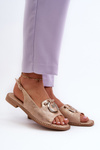 Elegant Women's Sandals with Gold Decoration on Flat Heel Pink Gold S.Barski KV27-053