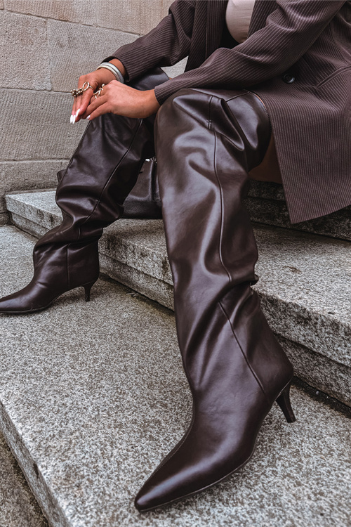 Slip-on Women's High Heel Boots Chocolate Ysolienne