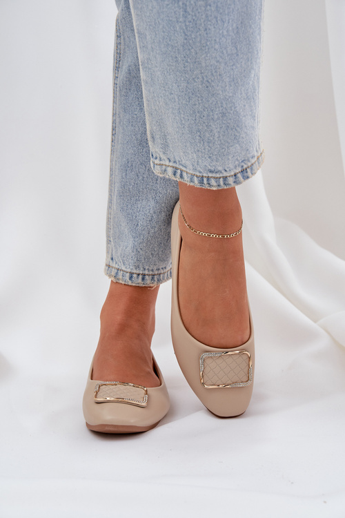 Eco Leather Ballet Flats With Decoration Beige Tulnelia