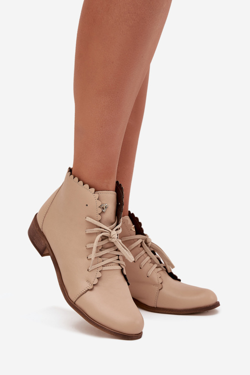 Leather Ankle Boots With Flat Heel Beige Zazoo 2964