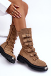 High Boots with Straps Suede Workery Beige Elnatea 
