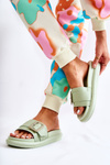 Women's Leather Slippers With A Buckle Green Devia