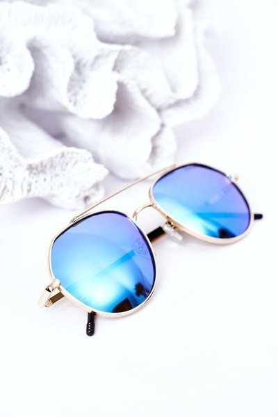 Gold Polarized Aviator Sunglasses With Blue Lenses