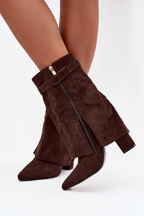 Insulated Women's Heeled Boots With Decorative Strap Chocolate Luvielle