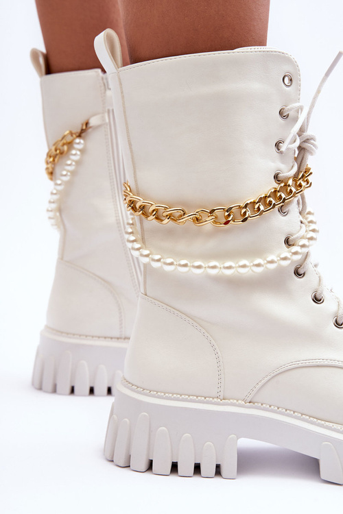 Leather High Top Sneakers with a Chain White Nameer
