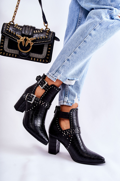 Women's Boots On A Heel With Studs Black Kelin