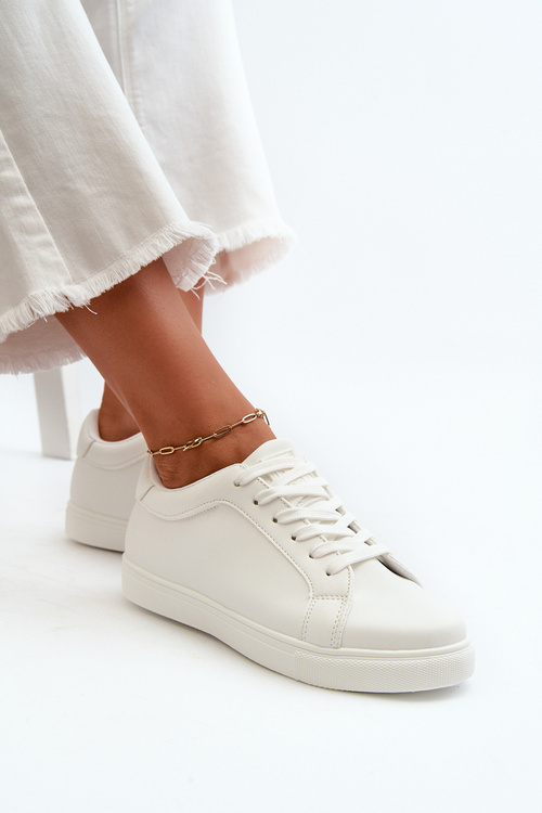 Buty Sportowe Sneakersy Damskie Eko Skórzane Białe Diunna