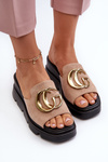 Ladies Slippers Made Of Eco Suede On Wedge And Platform With Golden Decoration Vinceza 58295 Beige