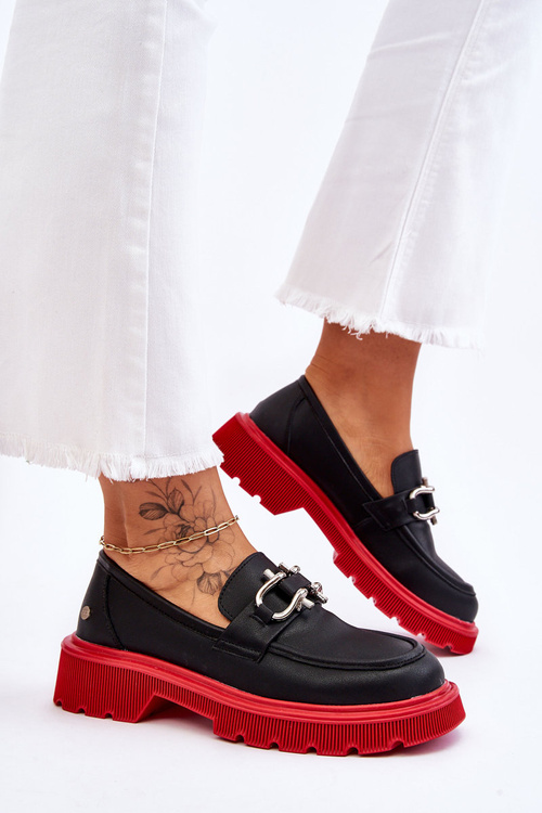 Leather Loafers With Decoration GOE LL2N4040 Black-Red
