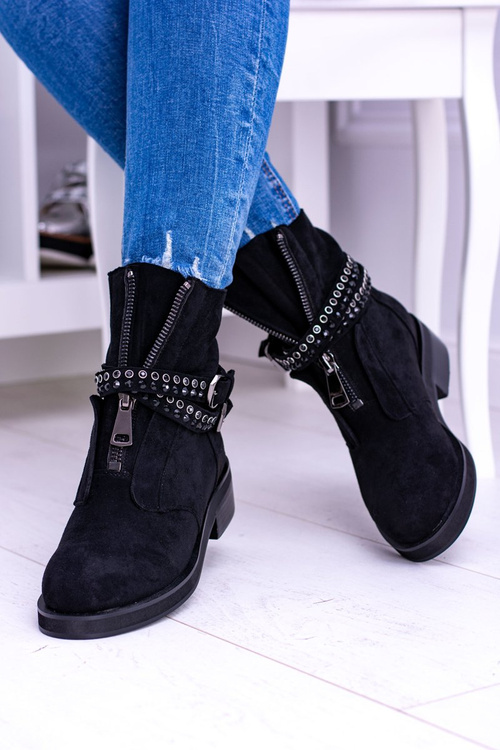 Lu Boo Czarne Damskie Botki Suwak Cekiny Rafell