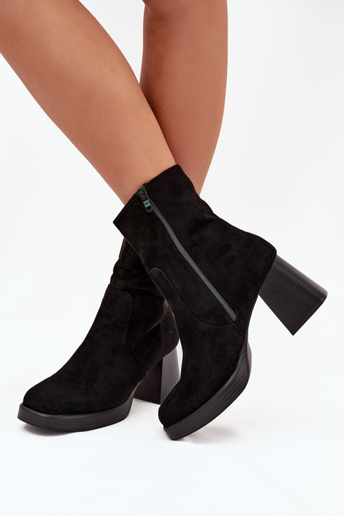 Women's Heeled Boots Made Of Eco Suede With Zipper Black Serinna