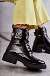 Lacquered Women's Warm Boots With Decoration Black Hayes