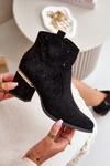 Lace-up Cowboy Booties with Stiletto Heel Black Vosilara