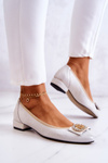 Leather Ballerinas With A White Decoration Golden Joliet