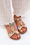 Women's Flat Sandals With Woven Strap And Decoration Artiker 56C1316 Gold