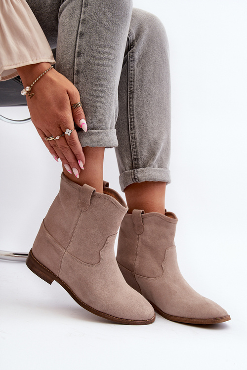 Botki Wsuwane Damskie Zamszowe Na Płaskim Obcasie Beżowe 2326 Zazoo