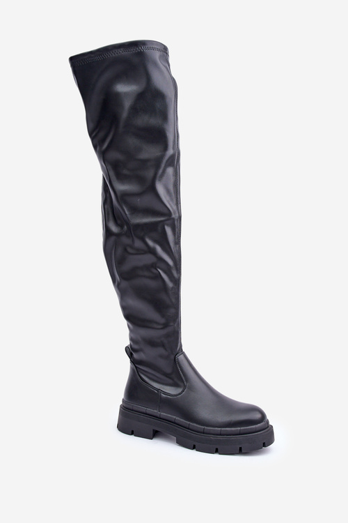 Knee High Boots With Flat Heel Black Feliri