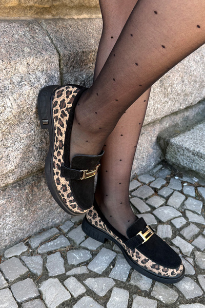 Suede Ladies Moccasins Panther Black Vinceza 66791