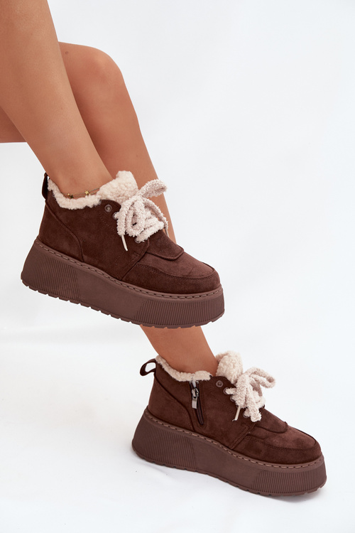 Women's Snow Boots On Platform With Shearling Type Lamb Brown Luma