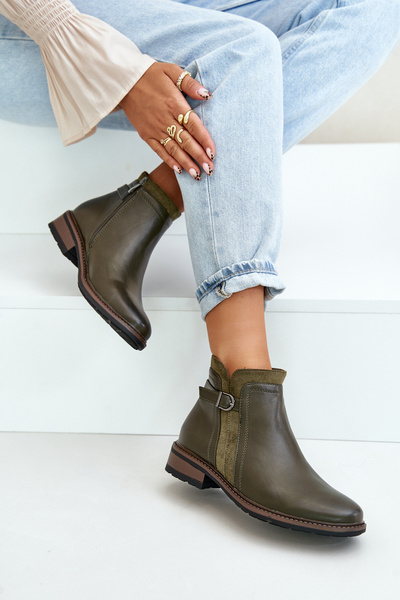 Warm Women's Ankle Boots With Low Shaft Zip Eco Leather Dark Green Taitha