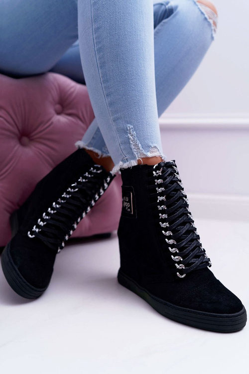 Damskie Sneakersy Lu Boo Ażurowe Zamszowe Czarne Clamma