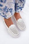 Leather Women's Moccasins With Openwork Pattern Vinceza 88028 White