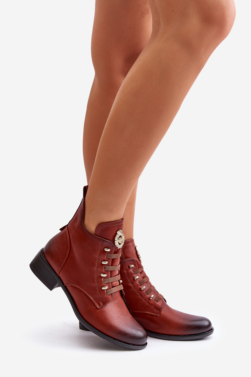 Low Insulated Ankle Boots With Zipper And Decoration Brown Nevalia