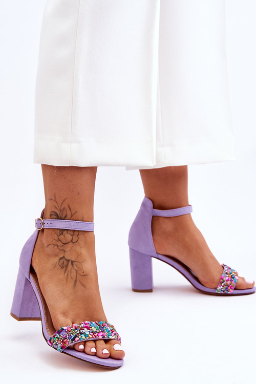Fashionable Sandals With Stones High Heels Purple Love Me