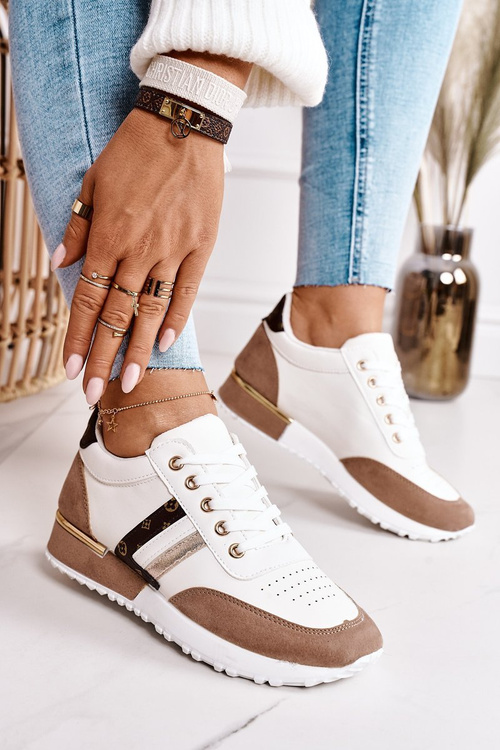 Damskie Sportowe Buty Sneakersy Białe-Khaki Lifestyle