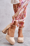 Suede Chunky Heels Platform Pumps Beige Diame