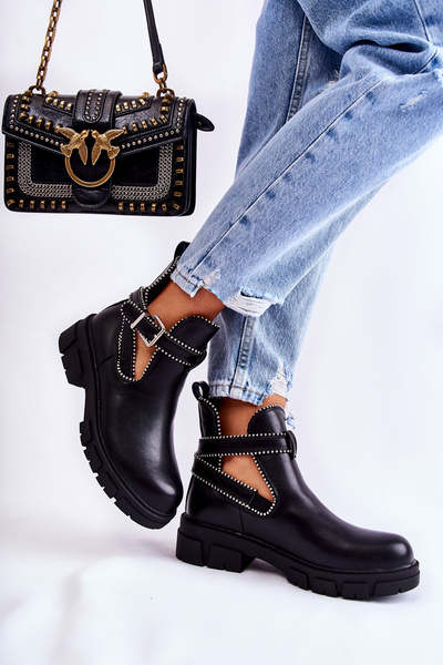 Women's Leather Boots With Studs Black Clares