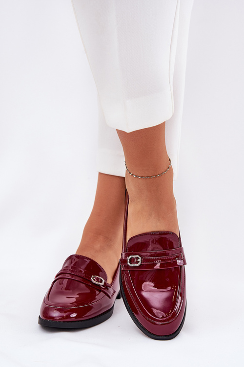 Lacquered Women's Moccasins With Decorative Buckle Bordeaux Mollan