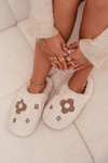 Furry slippers with flowers beige Selinne
