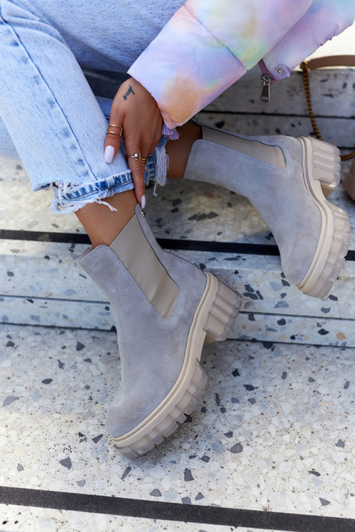 Botki Workery Zamsz Damskie Jasnoszare Kennel