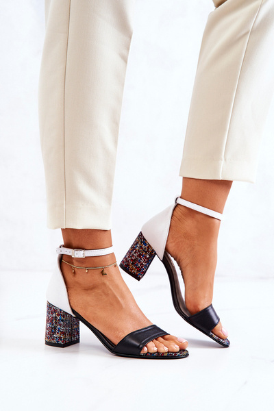 Leather Sandals On A Bar Black and white Lorene