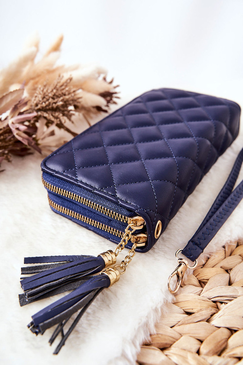 Large Quilted Wallet with Zips Navy