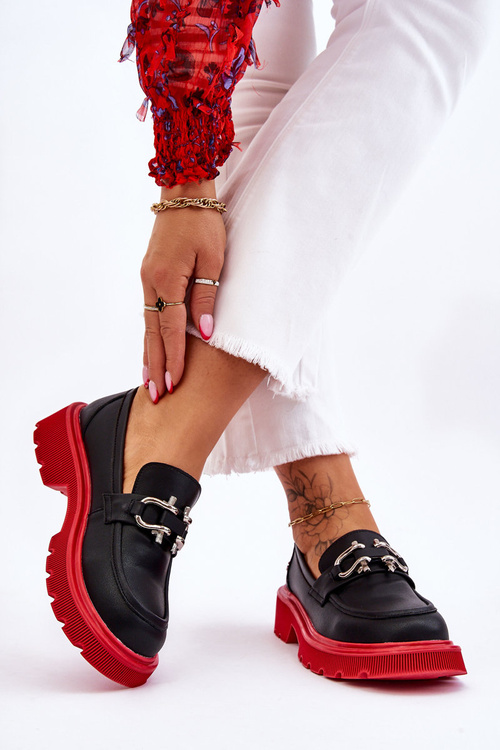 Leather Loafers With Decoration GOE LL2N4040 Black-Red