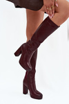 Women Knee High Boots On Heels Eco Leather Burgundy Thalina