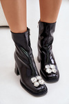 Botki Damskie Lakierowane Obcas Słupek Ozdoba Czarne D&A MR880-019 