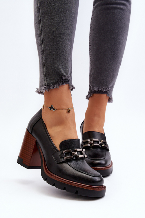 Pumps on Chunky Heel with Ornament Black Oradna