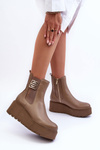 Women's Leather Boots On Massive Platform Dark Beige Savira