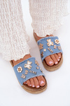 Women's sandals with golden embellishments on the platform blue Rigasta