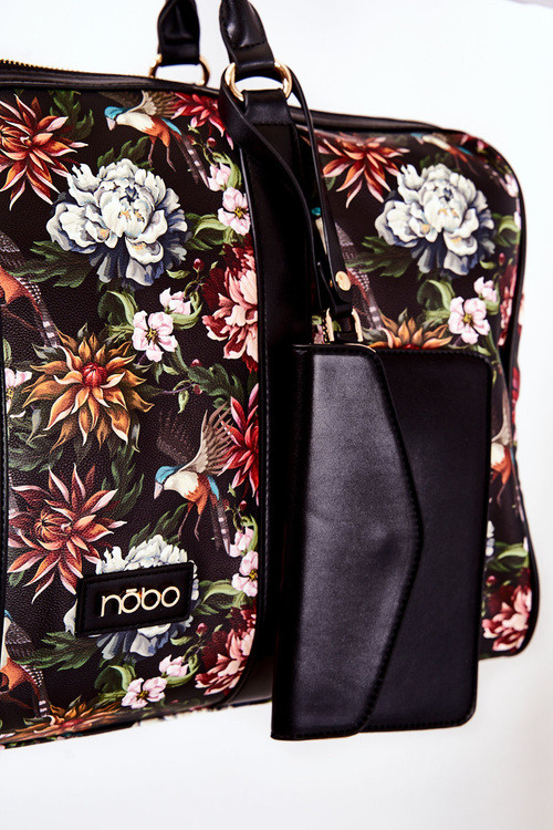Torba Podróżna Duża NOBO Kwiaty Czarna M3150-CM20