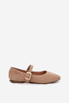 Ballet flats with strap and gold buckle Eco suede Beige Adelora